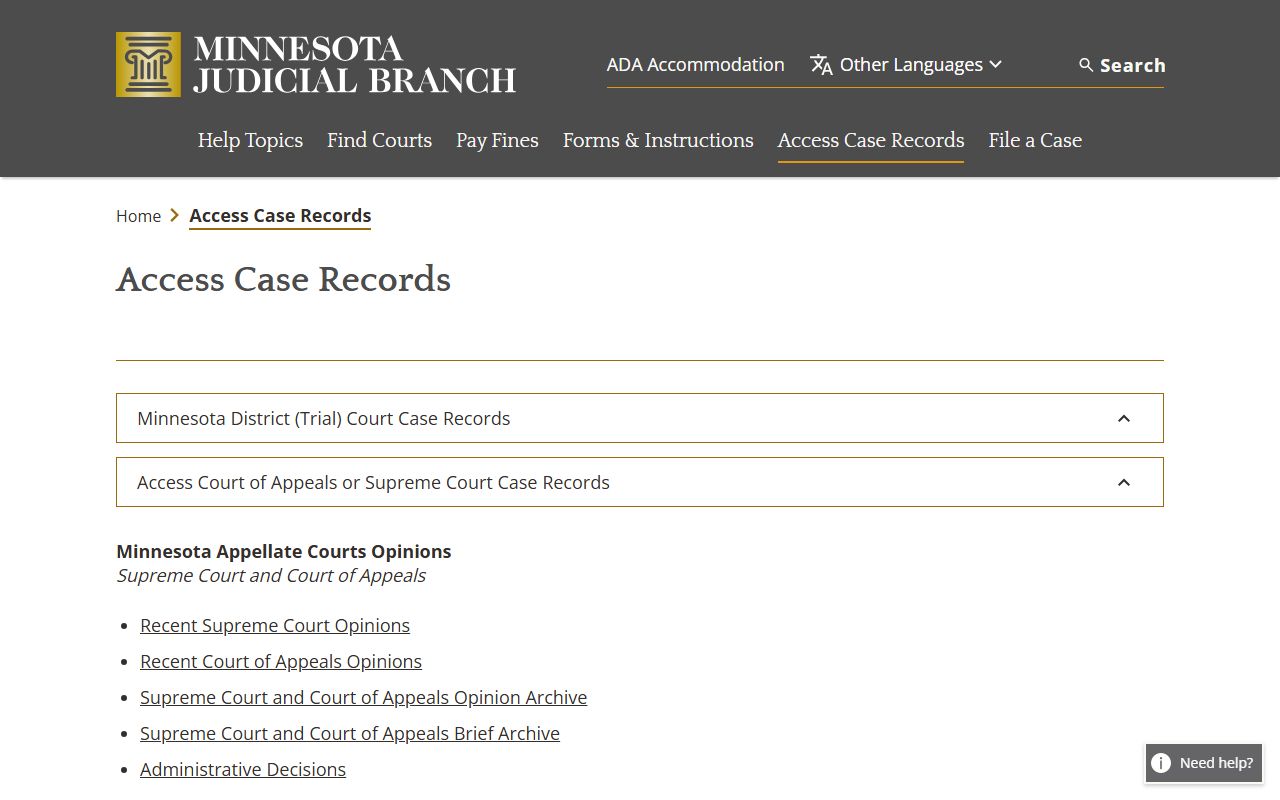 Martin County court records Minnesota access case records page