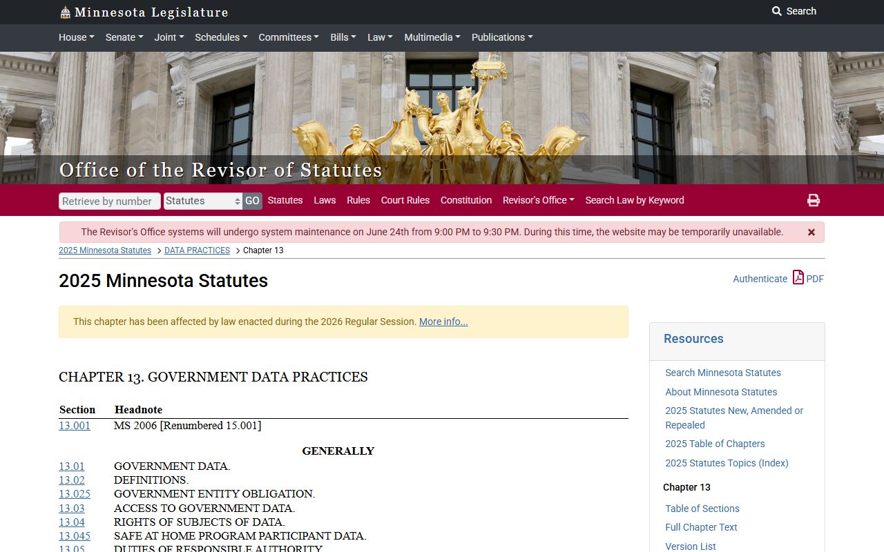 Martin County court records Minnesota Statutes chapter 13