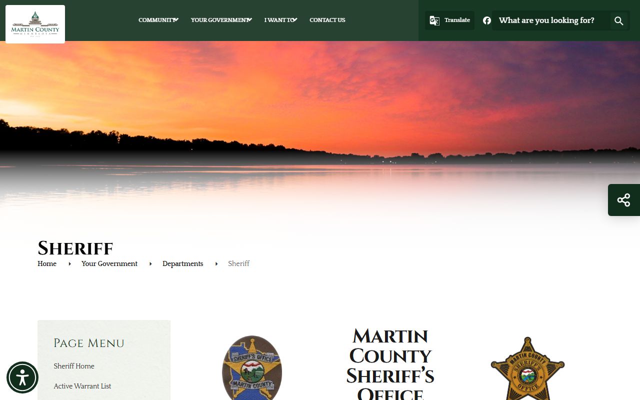Martin County inmate records Sheriff Office page