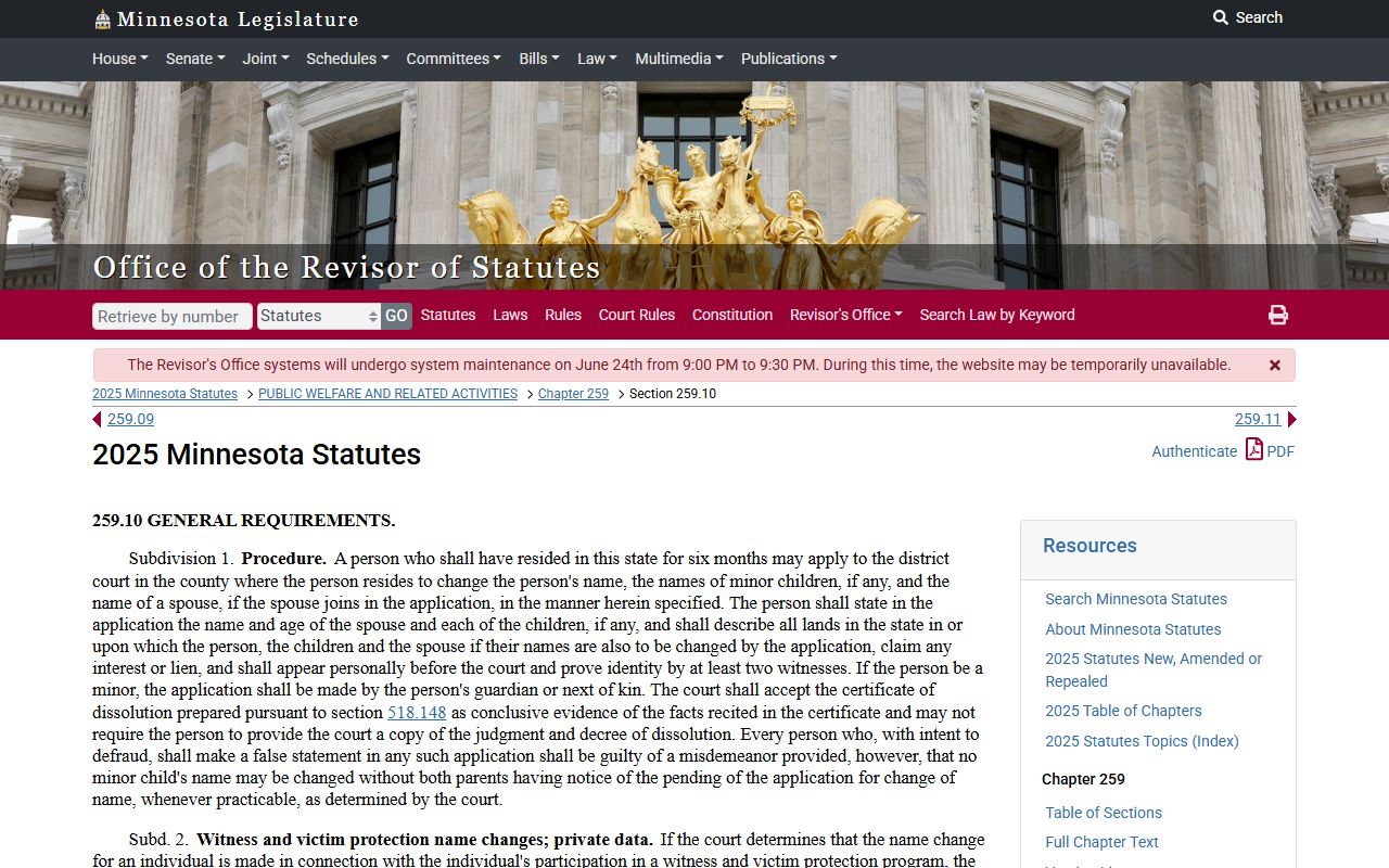 Martin County marriage divorce records name change statute 259.10