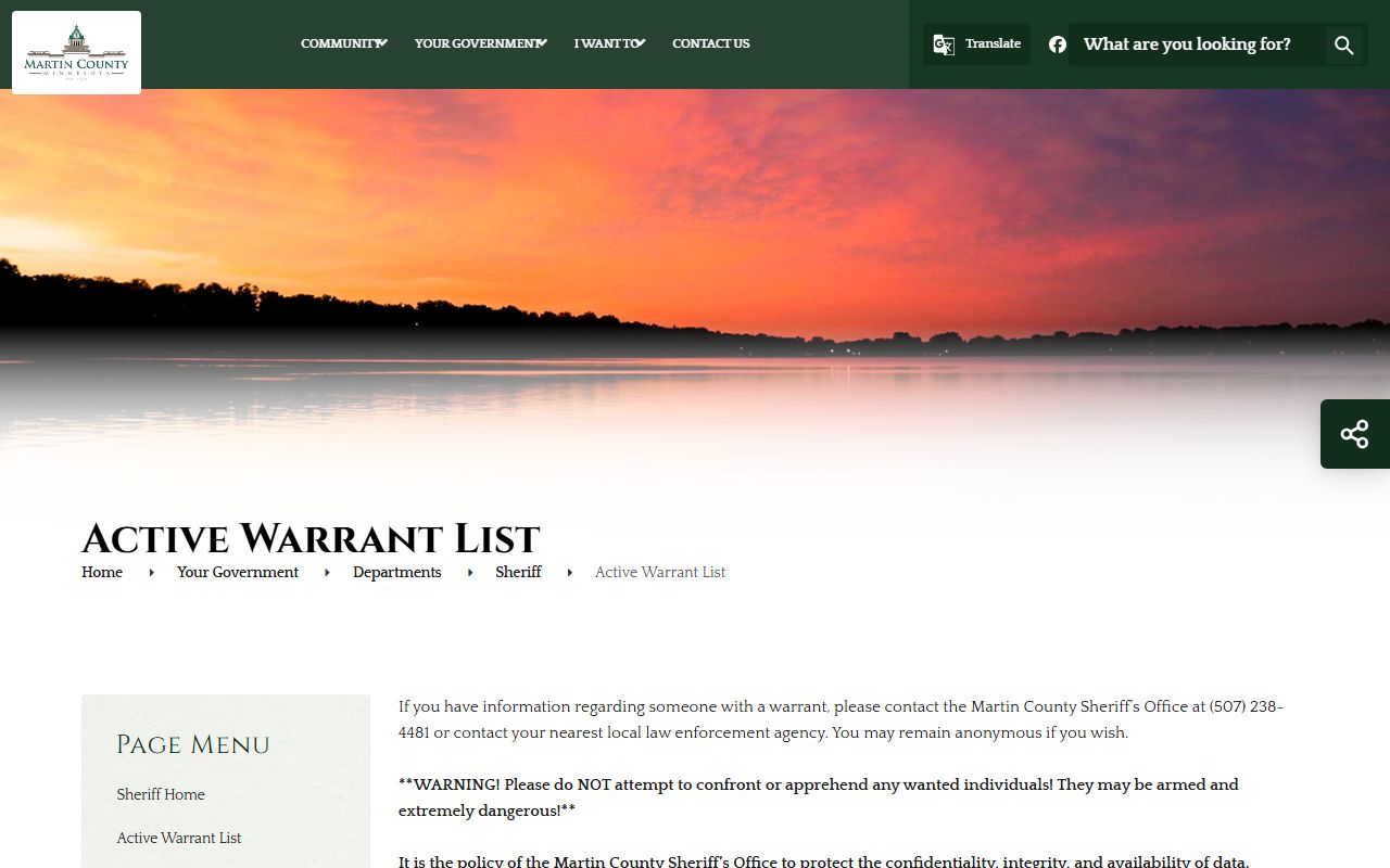 Martin County warrant records active warrant list page