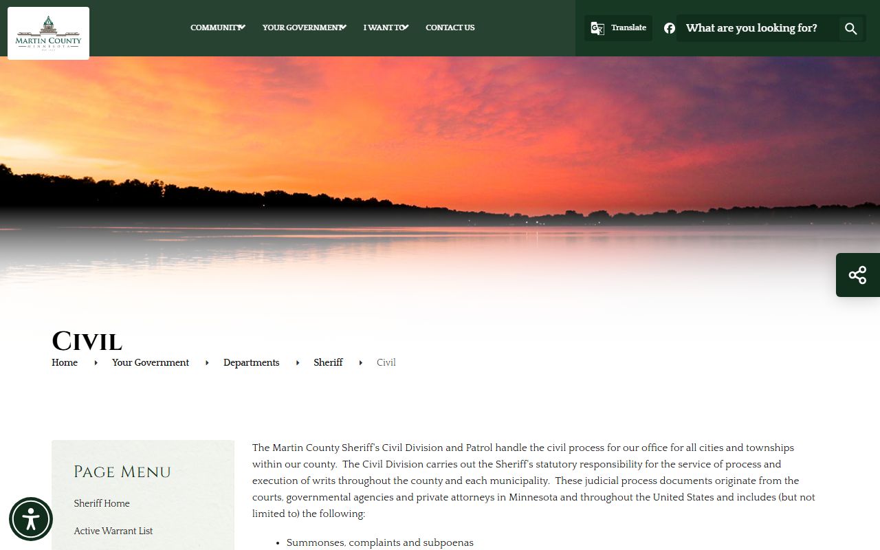 Martin County warrant records Sheriff civil process page